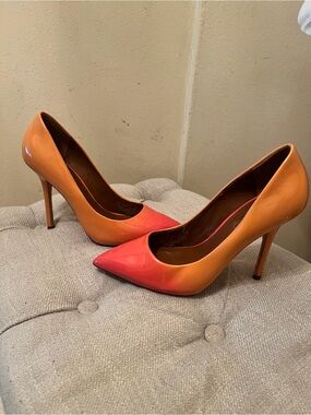 Women's Leather Orange to Pink Ombre Pointed-Toe High Heels